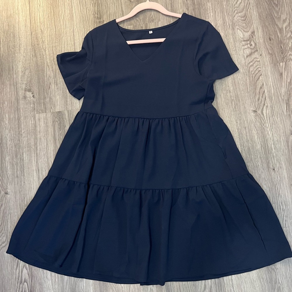 Navy tier flow dress